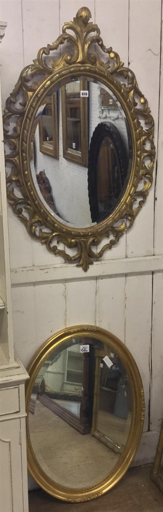 Oval gilt frame mirror and another